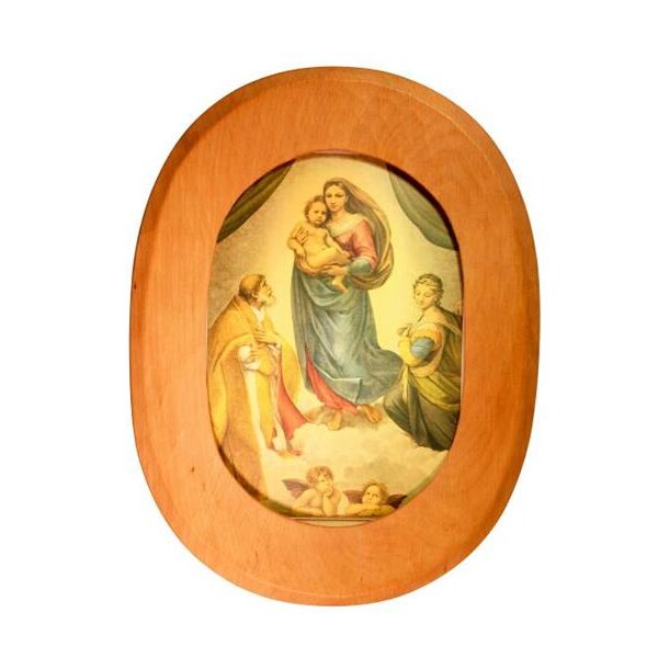 Handgeschnitzter Holzrahmen für Postkarte oval, hängend.